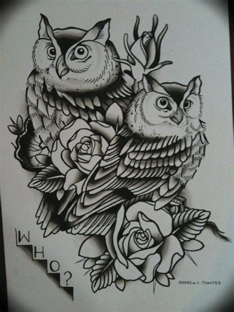 Romantic Owl Couple With Roses Tattoo Design Tattooimagesbiz