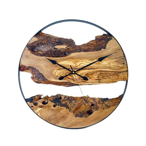 Olive Wood Wall Clock, Oversized Wall Clock, Large Wood Clock, Big Live Edge Wood, Indiustrial ...