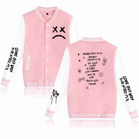 Lil Peep Baseball Sad Face Pink Varsity Jacket William Jacket