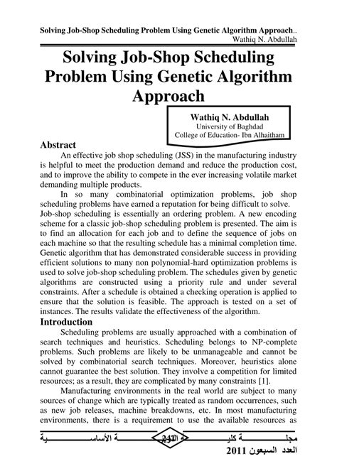 PDF Solving Job Shop Scheduling Problem Using Genetic Algorithm Approach