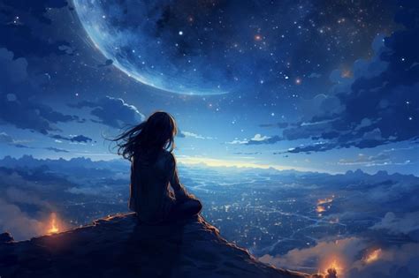 Premium Photo Imagine An Anime Girl Painting Amidst A Starry Night Sky