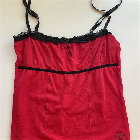 Vive Maria Bright Red Lingerie Tank Top With Black Depop