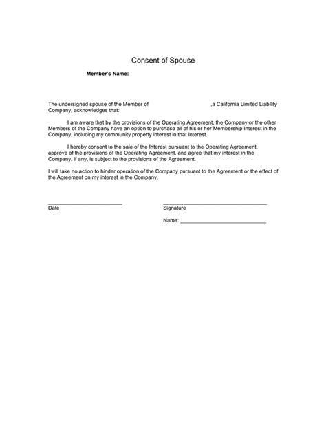 Consent Of Spouse Template California In Word And Pdf Formats