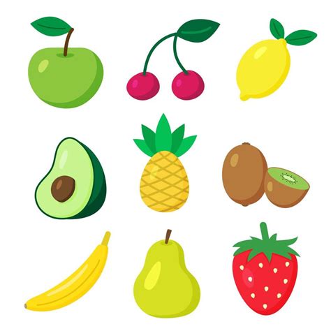 Conjunto De Frutas Y Bayas De Vector Estilo Plano De Dibujos Animados