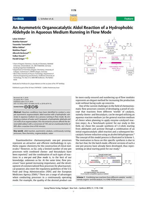 PDF An Asymmetric Organocatalytic Aldol Reaction Of A Processes