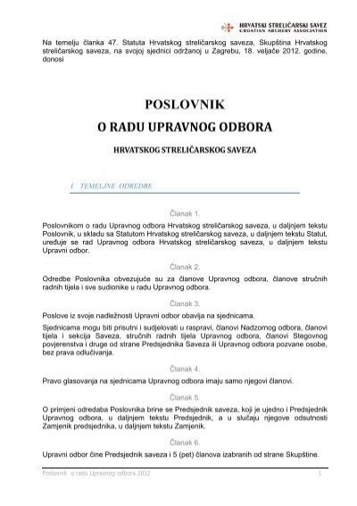 Poslovnik O Radu Upravnog Odbora