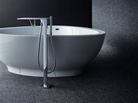 Axor Contemporary Freestanding Tub Filler With Waterfall Flow And Handshower In Polished Chrome