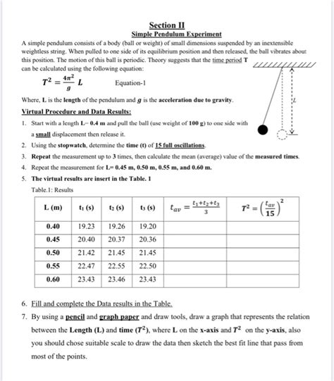 Solved Section II Simple Pendulum Experiment A simple | Chegg.com