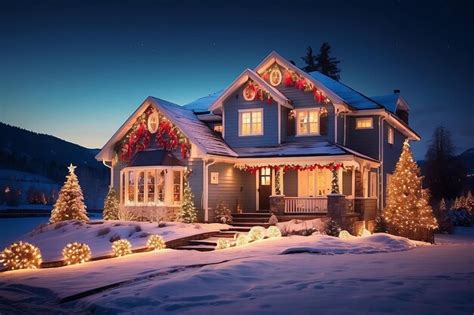 Premium AI Image | Bright christmas lights on the house and landscape