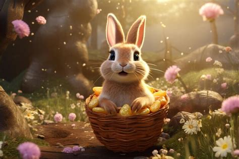 Premium Photo Easterthemed Design With A Bunny Carrying A Basket