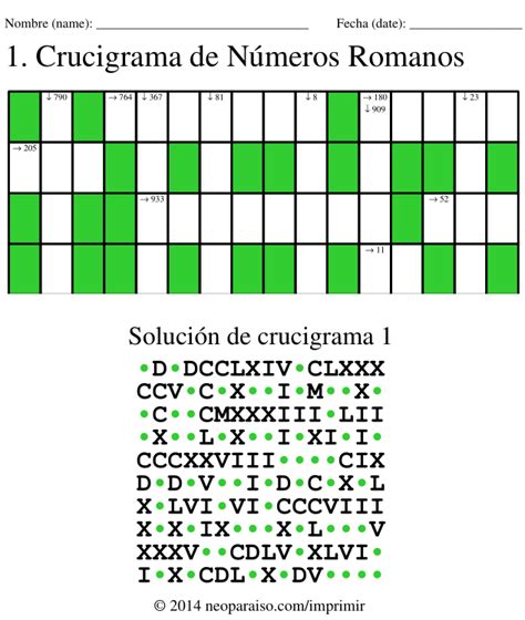 Crucigramas de Números Romanos Juegos de Matemáticas