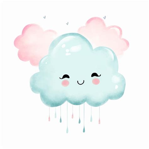 Hay Una Nube De Dibujos Animados Con Una Cara Y Una Nube Con Una Gota