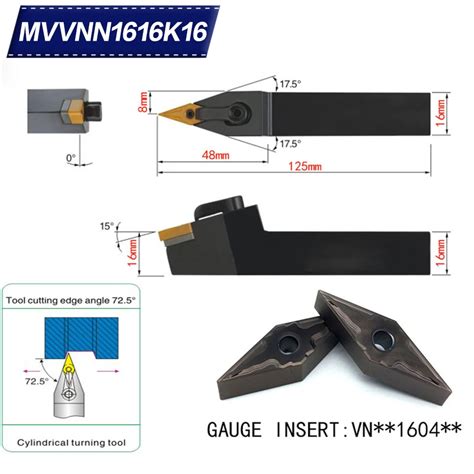 MVVNN1616K16 72 5 Degrees External Turning Tool Holder For VNMG160404