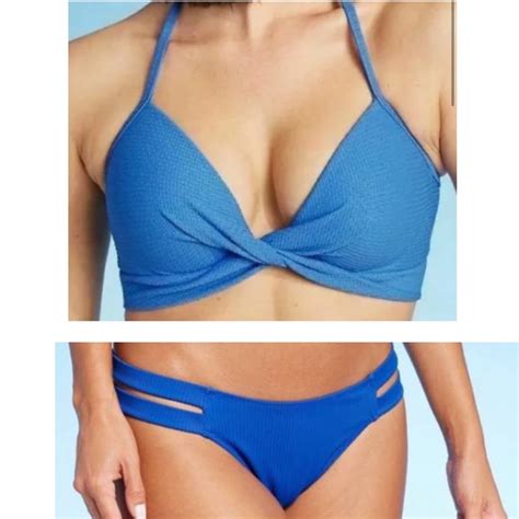 Shade Shore Cobalt Blue Bikini Twist Top Push Up Gem