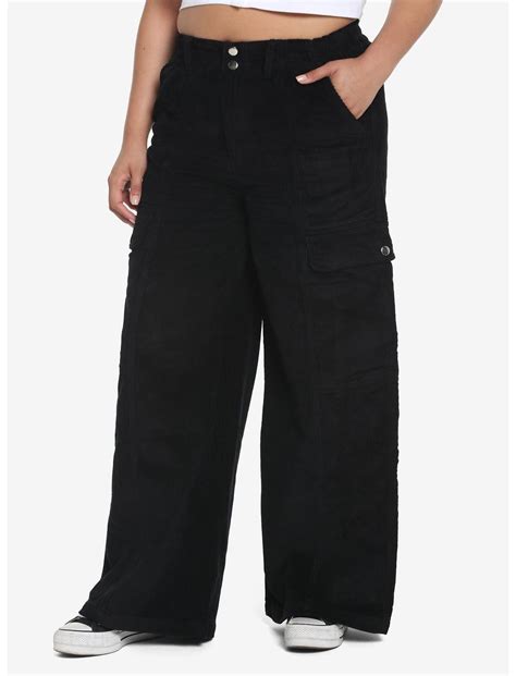 Black Corduroy Wide Leg Cargo Pants Plus Size Hot Topic