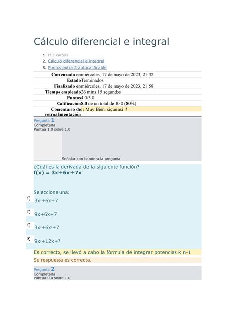 Puntos Extra Autocalificable C Lculo Diferencial E Integral C Lculo