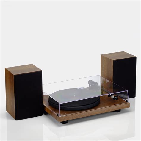 Crosley C62 Walnut Shelf System Turntable and Speakers