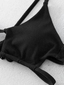 OFF ZAFUL Maillot De Bain Bikini Côtelé Découpé Dans Noir ZAFUL France