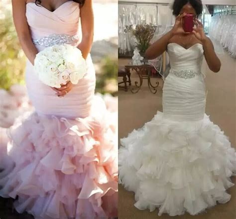 Sexy Blush Pink Plus Size Wedding Dresses Mermaid Bridal Gowns With Beaded Crystal Belt Ruffles