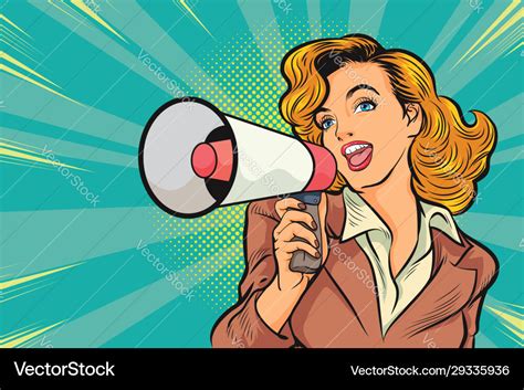 Pop Art Beautiful Woman With Megaphone Royalty Free Vector