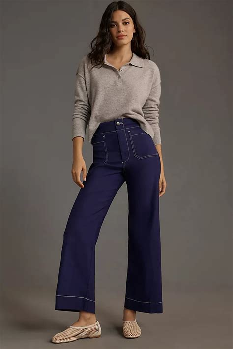 The Colette Cropped Wide Leg Pants By Maeve Contrast Stitch Edition Anthropologie