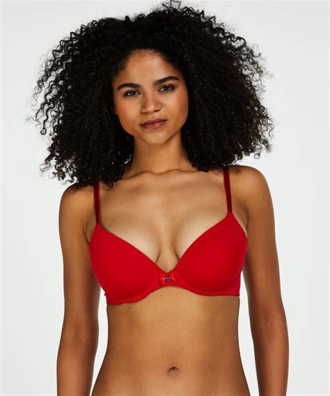 Hunkem Ller Dames Lingerie Voorgevormde Beugel Bh Plunge Rood Maat