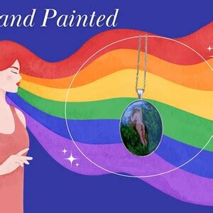 Lesbian Necklace Female Nude Painting Queer Alt Jewelry One Of A Kind Resin WLW Pendant
