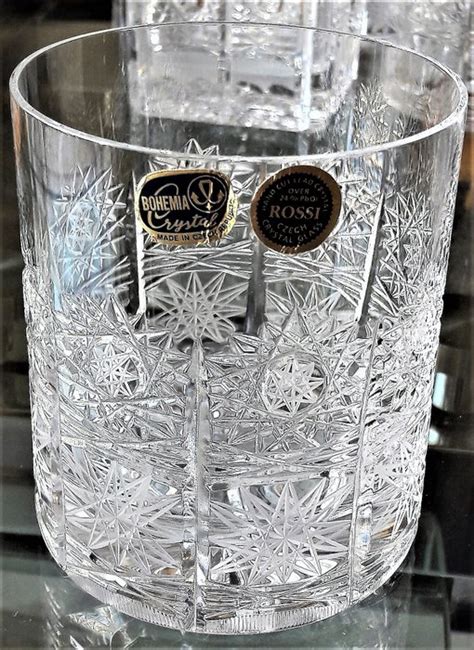 Set Of 6 Large Whisky Glasses In Pure 24 Lead Bohemian Crystal Hand