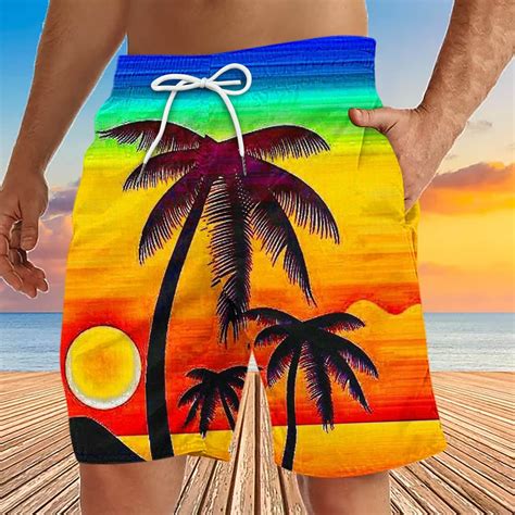 Cllios Mens Hawaiian Swim Shorts Summer Tropical Printed Bathing Suit