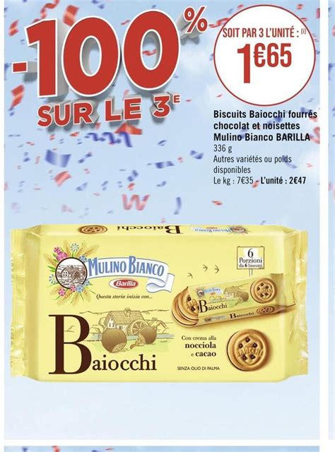 Promo Mulino bianco barilla biscuits baiocchi fourrés chocolat et