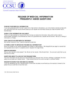 Fillable Online Ccsu Release Of Medical Information Frequently Asked