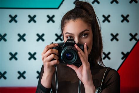 Mural Portrait Canon Hands Brunette Camera Bokeh Trevor Johnsen