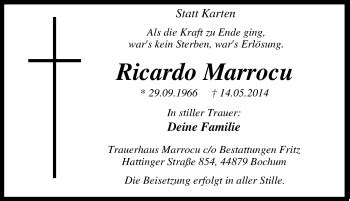 Traueranzeigen Von Ricardo Marrocu Trauer In NRW De