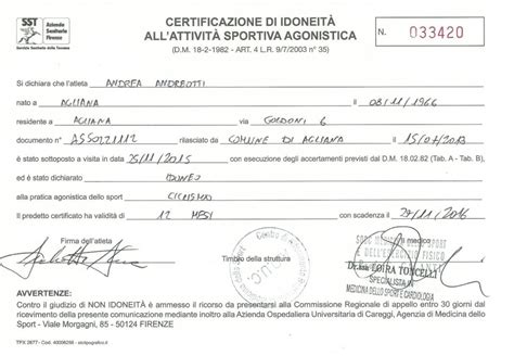 Certificato Di Idoneit Sportiva Allattivit Agonistica L Angolo