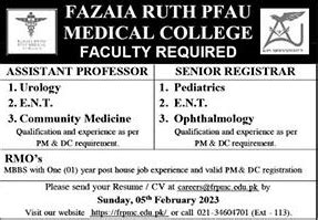 Fazaia Ruth PFAU Medical College Karachi Jobs 2023 Medical Officer ...