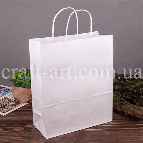 Крафт пакет белый с ручками 250*140*300 мм, бумага импорт 100 г/м2 ...