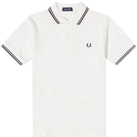 Fred Perry Slim Fit Twin Tipped Polo Ecru And Dark Graphite End Gb