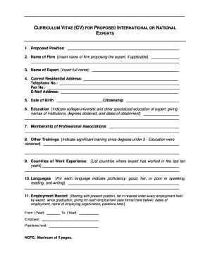 Adb Cv Format Fill Online Printable Fillable Blank PdfFiller