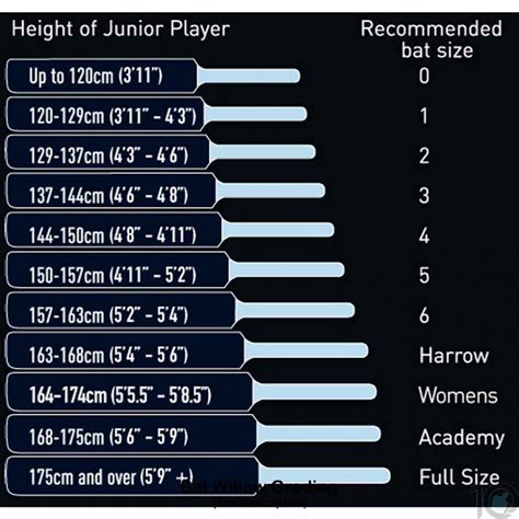 Cricket Bat Size Chart - HWH Planner