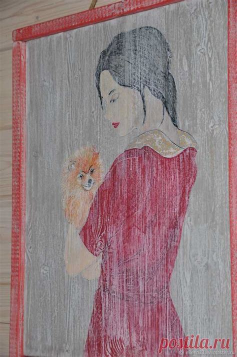 Девушка со шпицем.Девушка в красном платье.Панно – купить в интернет ...