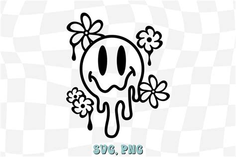 Drip Smiley Svg Melted Face Svg Melting Smiley Face Svg Drippy Smile And Flowers Svg Cut Files