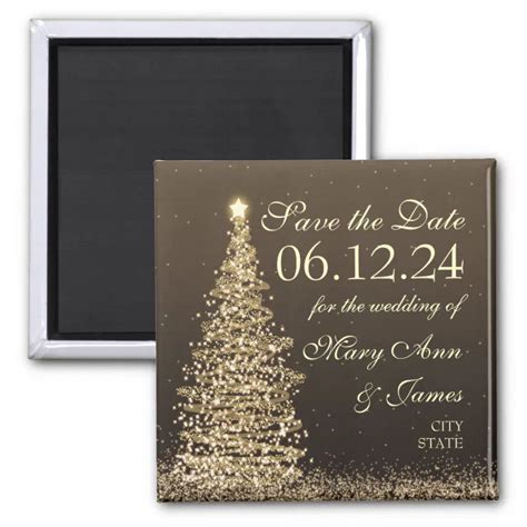 Elegant Christmas Save The Date Gold Magnet Zazzle