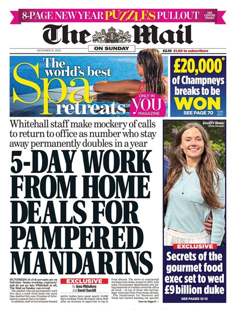 Mail On Sunday Front Page 31st Of December 2023 Tomorrow S Papers Today