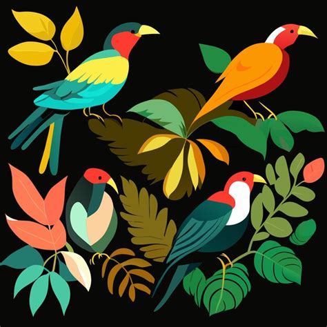 Premium Vector Eps Vector Art Enchanting Watercolor Rainforest Birds