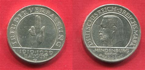 Deutschland Weimarer Republik Germany 3 Mark 1929 G 10 Jahre Weimarer