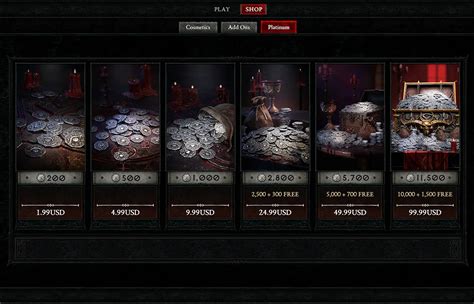 Diablo 4 Platinum · Premium Currency Cost · Mythic Drop