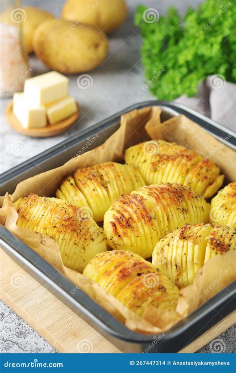 Hasselback Potatoes Typical Swedish Cuisine Stock Photo Image Of