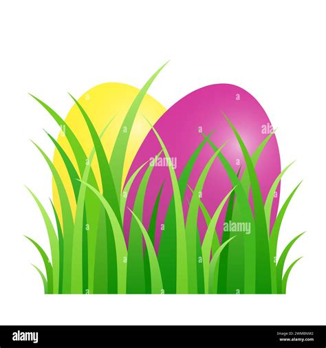 Easter eggs hidden in green grass. Colored Paschal eggs, arranged in a ... 