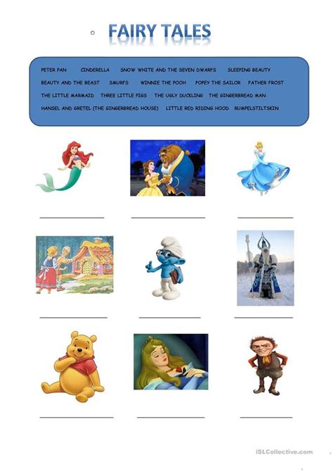 Fairy tales names - matching - English ESL Worksheets | Tales, Fairy ...