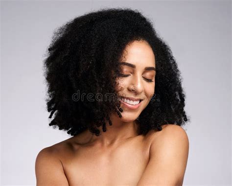 African Hair, Afro and Face of Model Happy with Spa Salon Hair Care ...